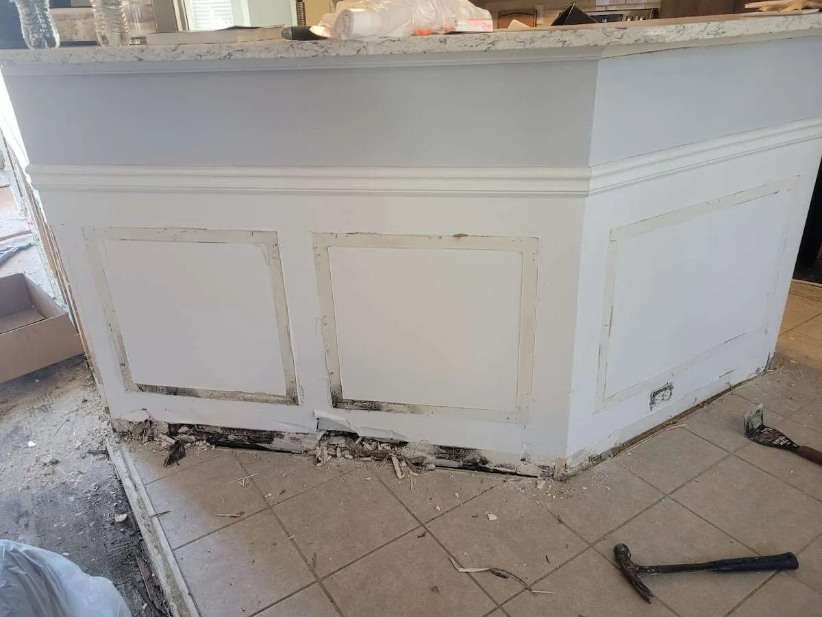 Water damage and mold on kitchen during Storm Damage Restoration in Mountainside